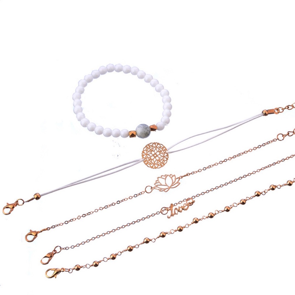 5 Pcs Boho Bracelet Set w/ Lotus Flower & Love - Picture 3 of 6